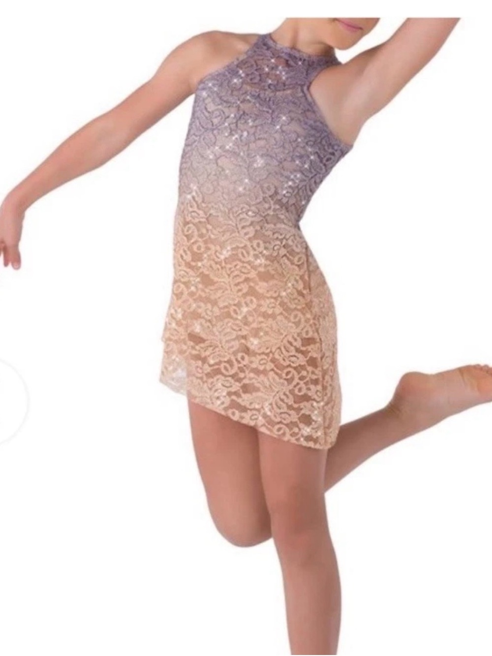 Costume Gallery Women's Purple Ombre Lace Halter Open Back Dance Dress - SA